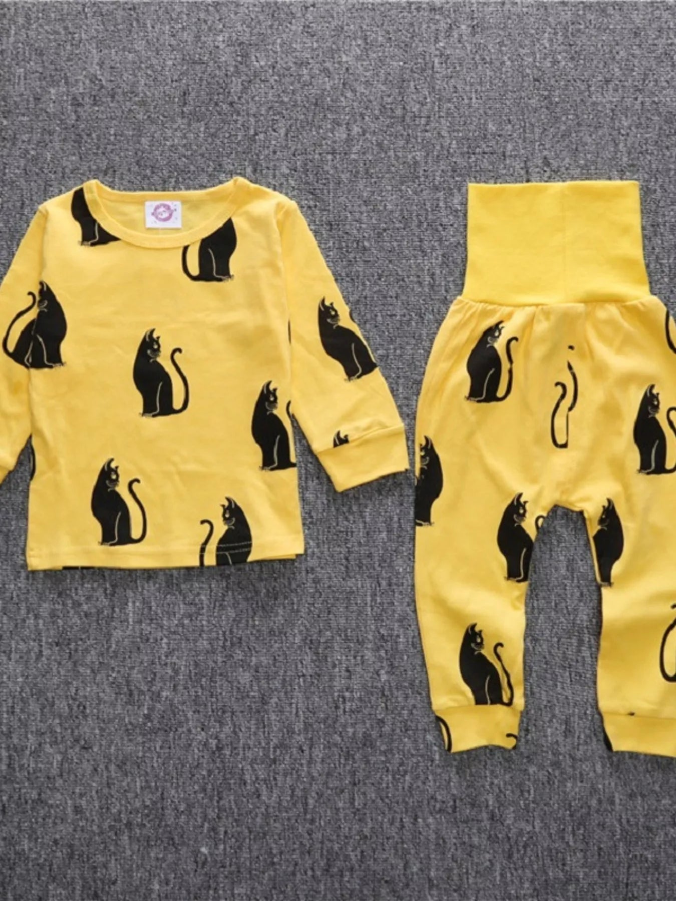Children's Cute Cat Print Long Sleeve Top and Pants Set 