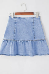 Asymmetric Ruffle Overlay Denim Mini Skirt 