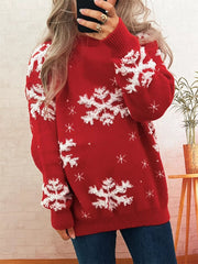 Snowflake Ribbed Hem Long Sleeve Sweater 