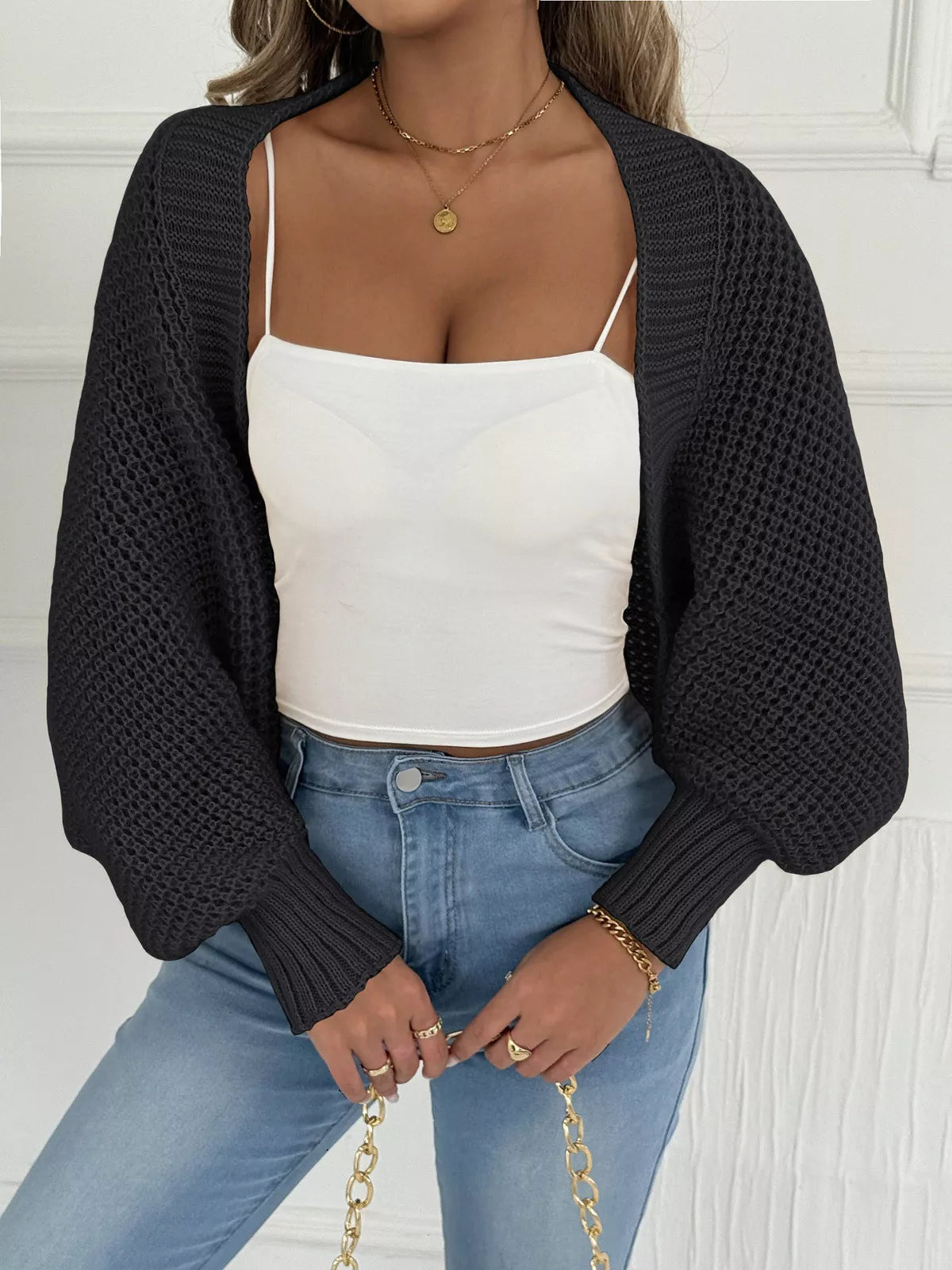 Open Front Batwing Sleeve Cardigan 