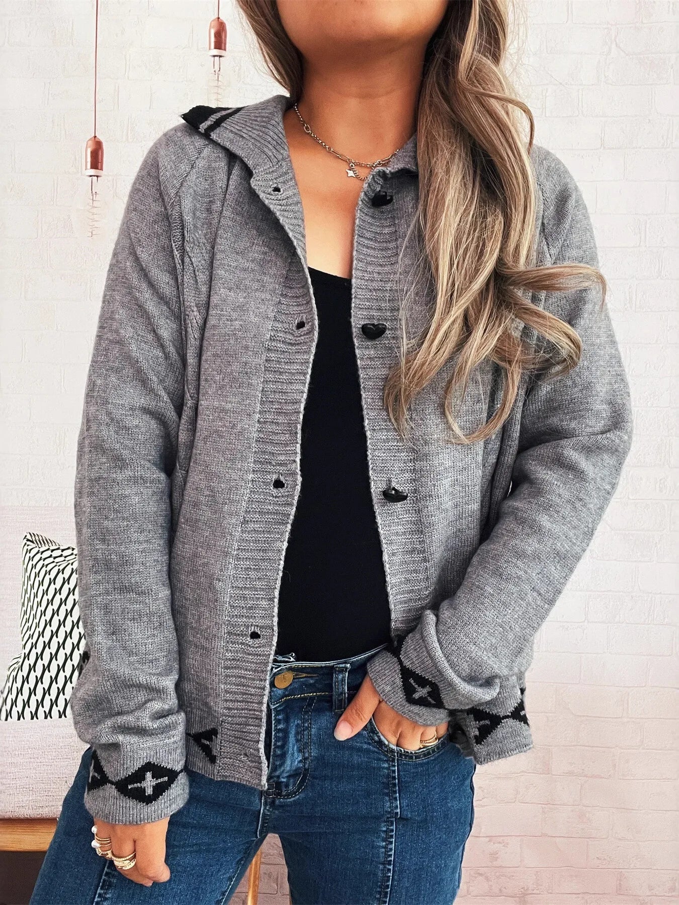 Heart Button Long Sleeve Cardigan 