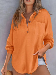 Casual Waffle Knit Button Detail Blouse 