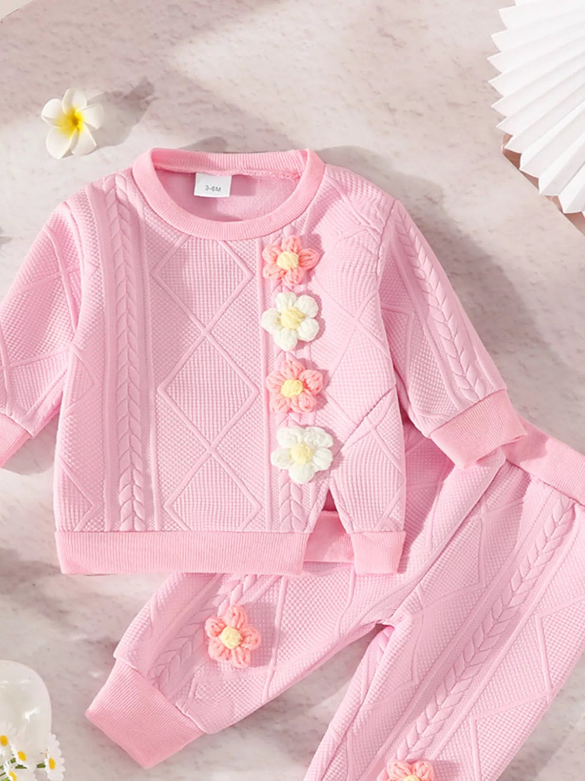 Children's Flower Textured Top and Pants Set 