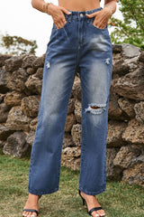 Distressed Buttoned Loose Fit Jeans 