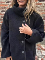 Full Size Button Up Long Sleeve Fleece Jacket Plus Size 
