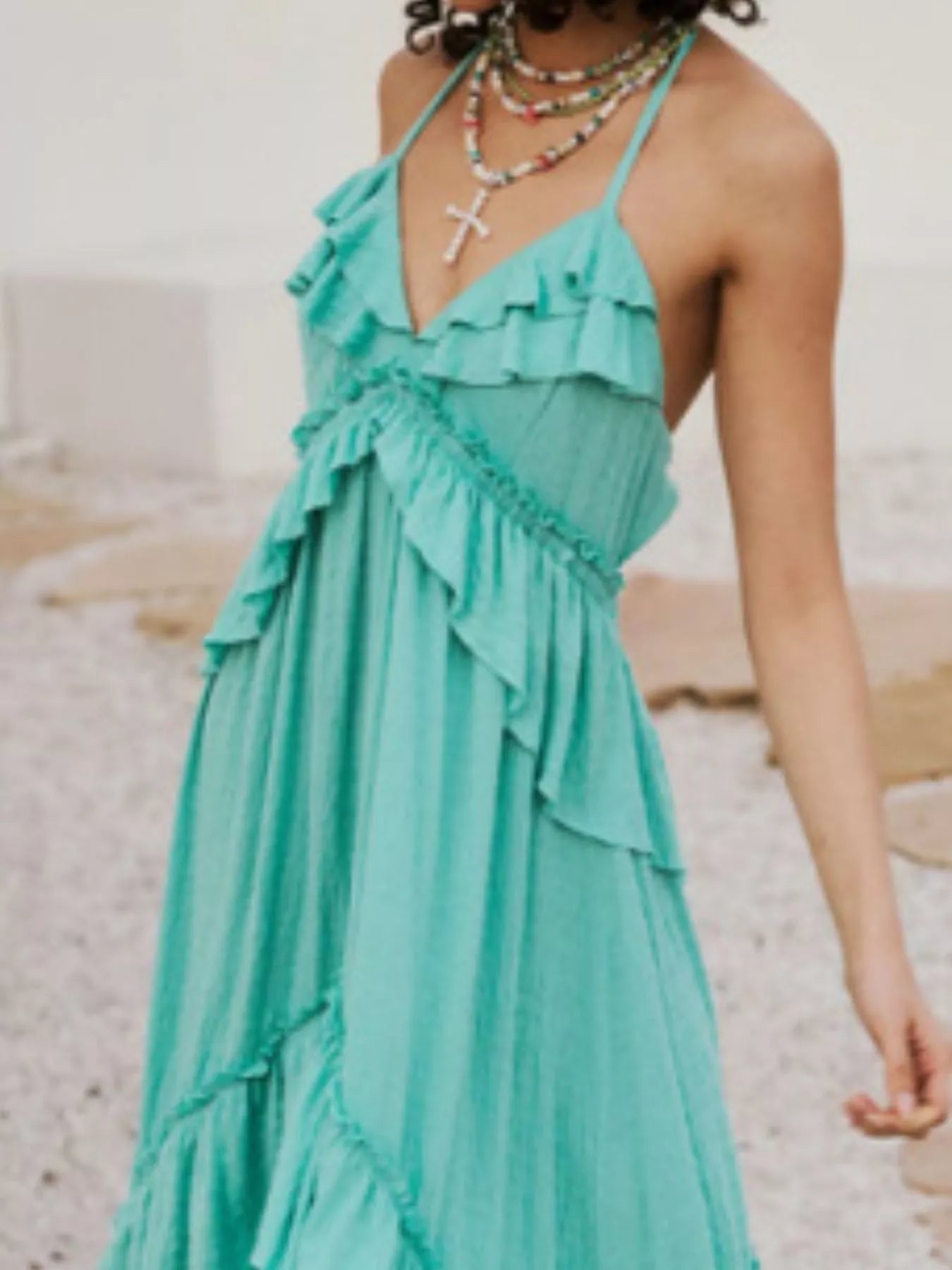 Ruffled Halter Neck Maxi Dress 