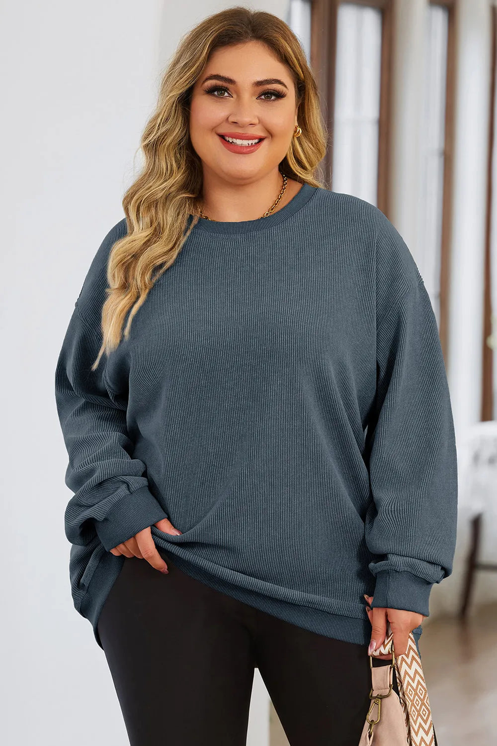Plus Size Round Neck Dropped Shoulder Sweatshirt 