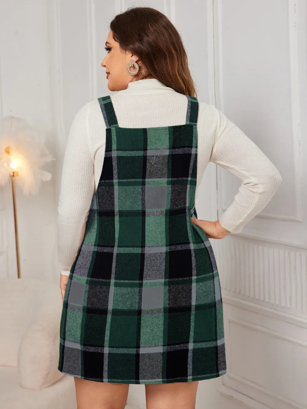 Honey Plus Size Plaid Wide Strap Overall Dress 