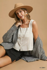 Umgee Chunky Cable Knit Open Front Cardigan 