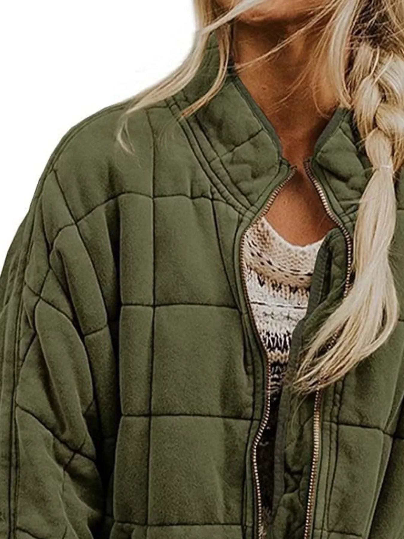 Full Size Zip Up Quilted Bomber Jacket Plus Size 