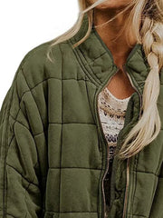 Full Size Zip Up Quilted Bomber Jacket Plus Size 
