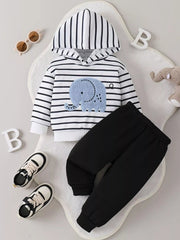 Children's Striped Elephant Hoodie & Pants Set 