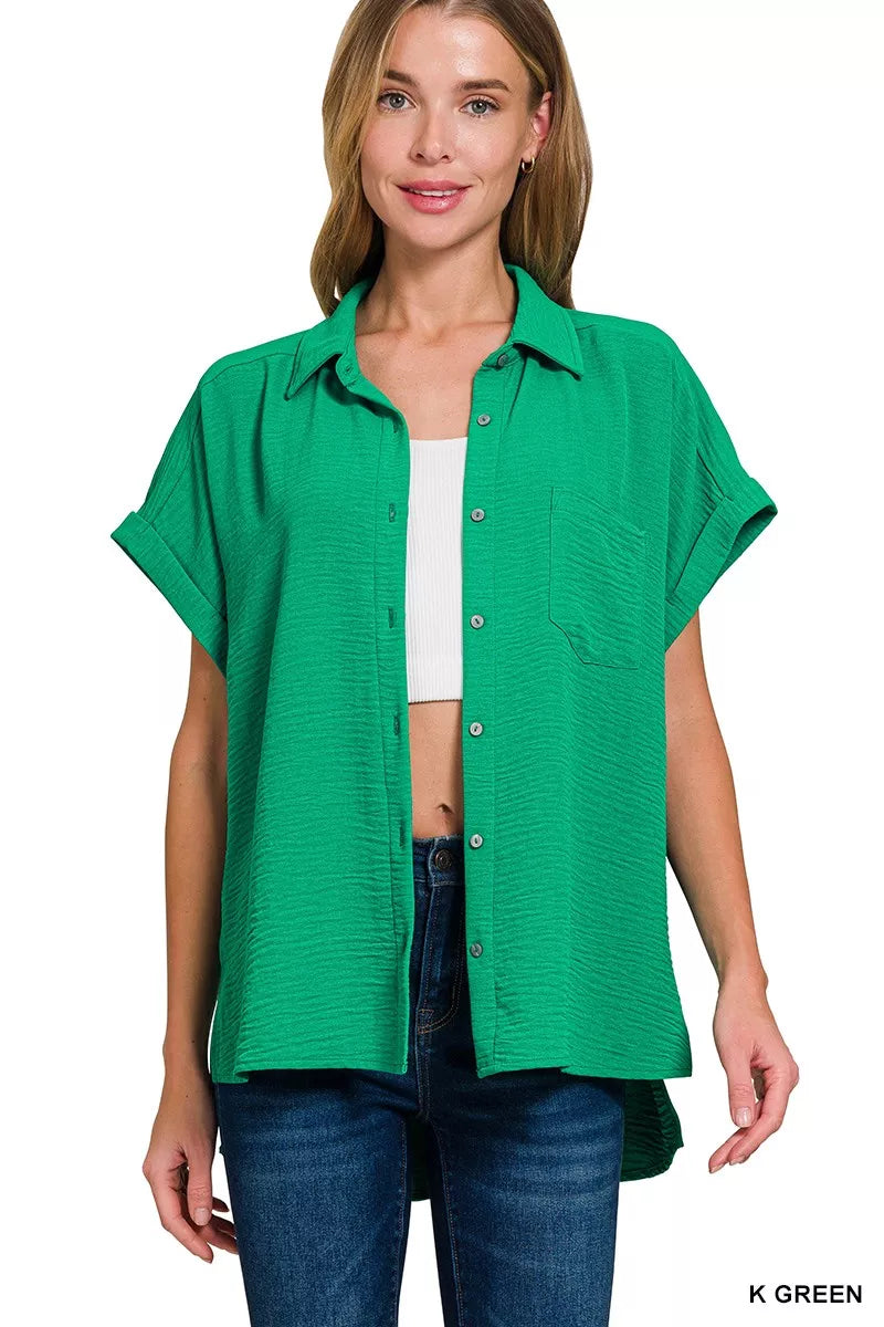 Zenana Woven Airflow Button Down Shirt 