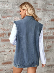 Raw Hem Sleeveless Button Up Denim Jacket 