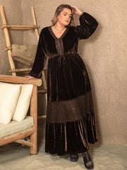 Plus Size V-Neck Balloon Sleeve Maxi Dress 
