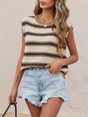 Striped Round Neck Knit Top 
