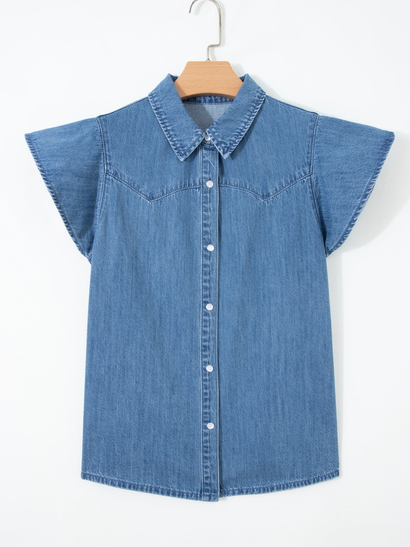 Ruffled Short Sleeve Denim Shirt 