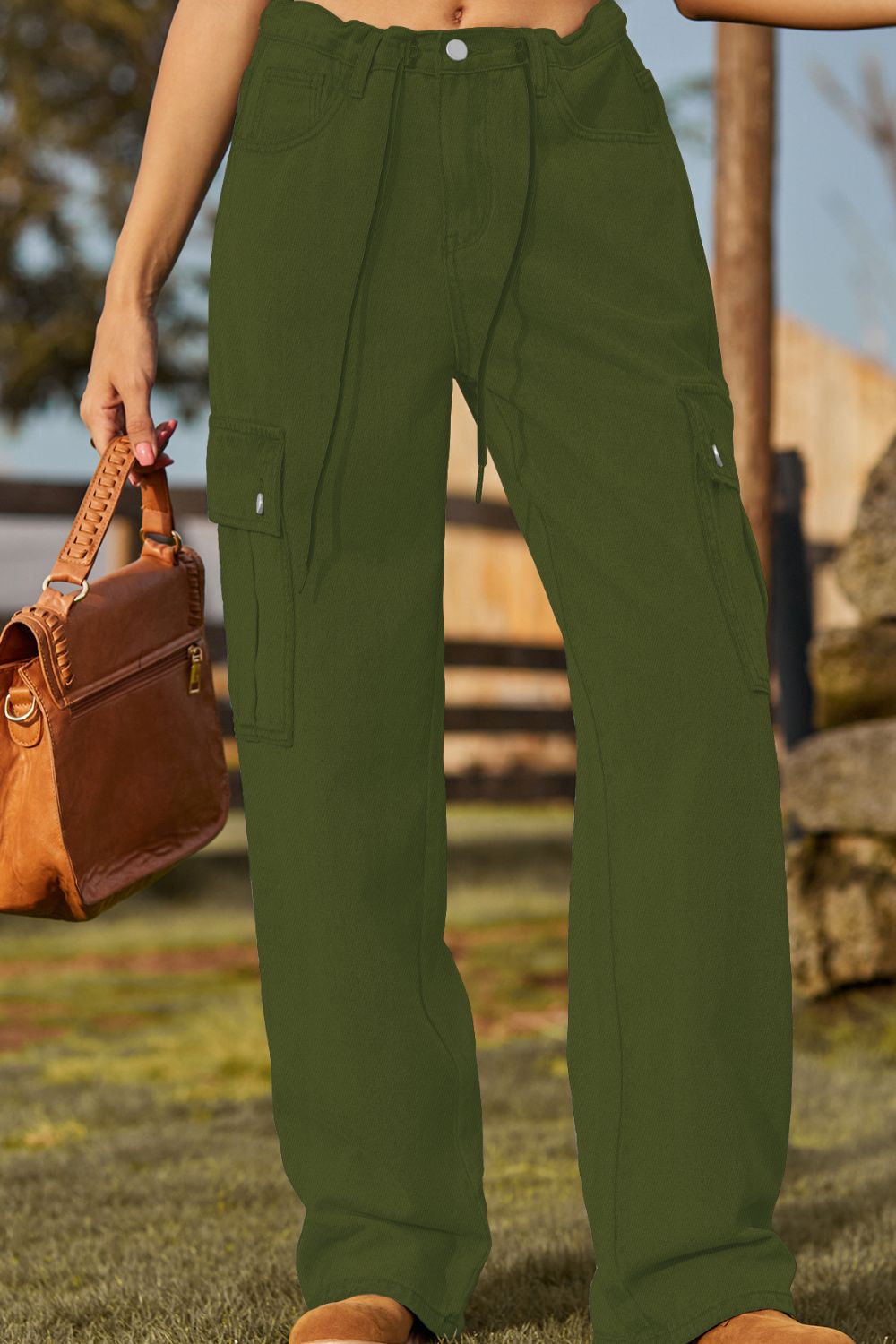 Loose Fit Drawstring Jeans with Pocket 