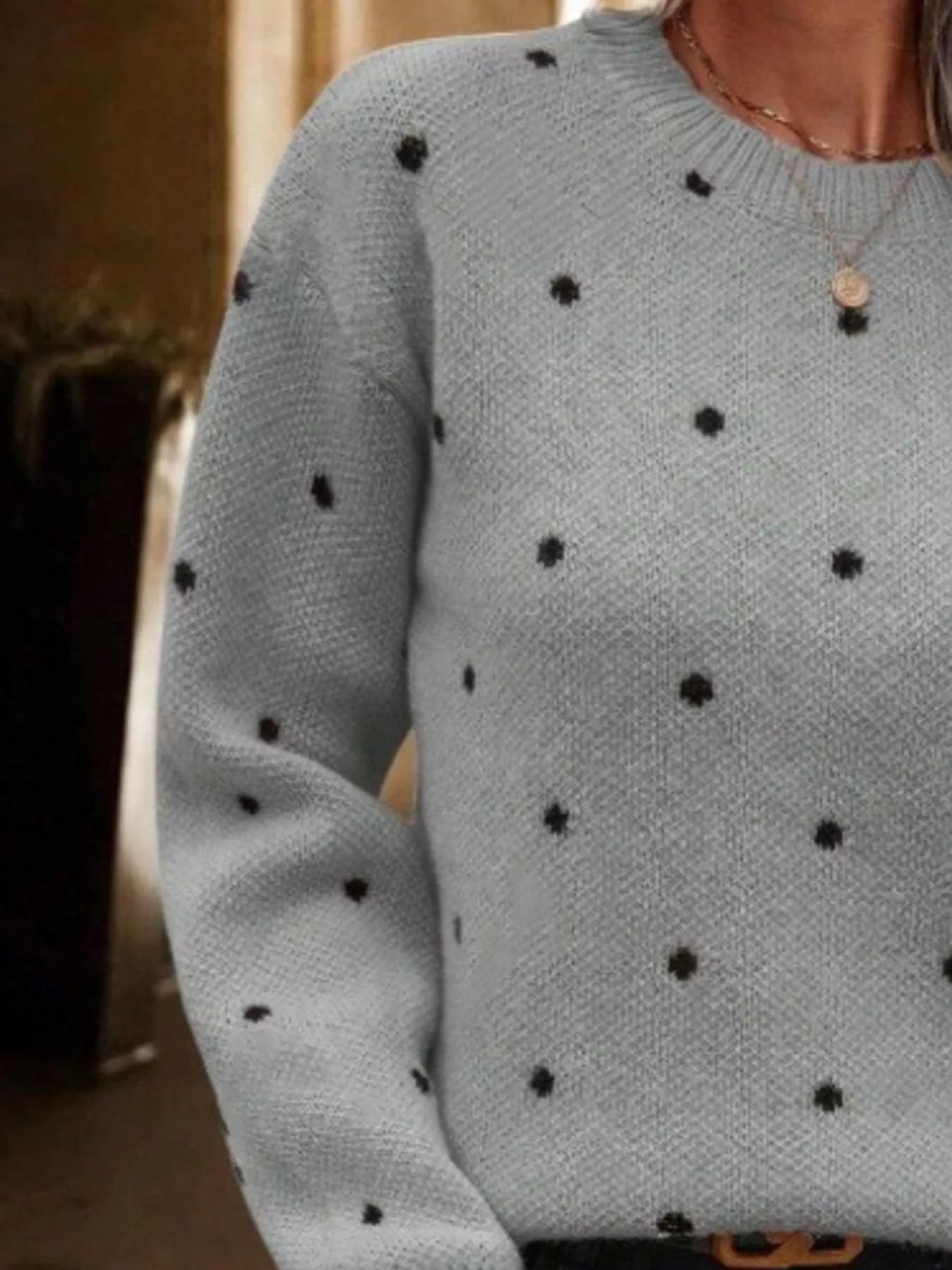 Polka Dot Round Neck Sweater 