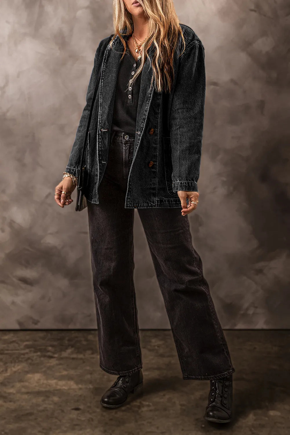 Pocketed Long Sleeve Denim Jacket 