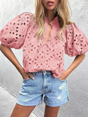 Eyelet Embroidered Puff Sleeve Blouse 