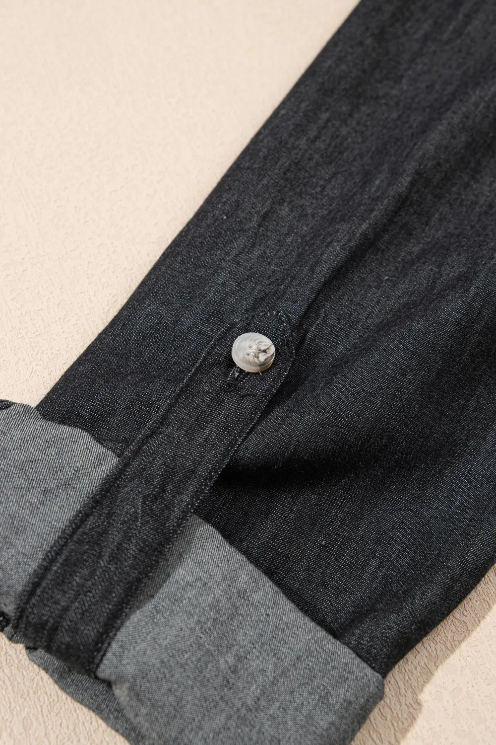 Pocketed Collared Neck Long Sleeve Denim Top 