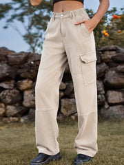High Waist Cargo Straight Jeans 