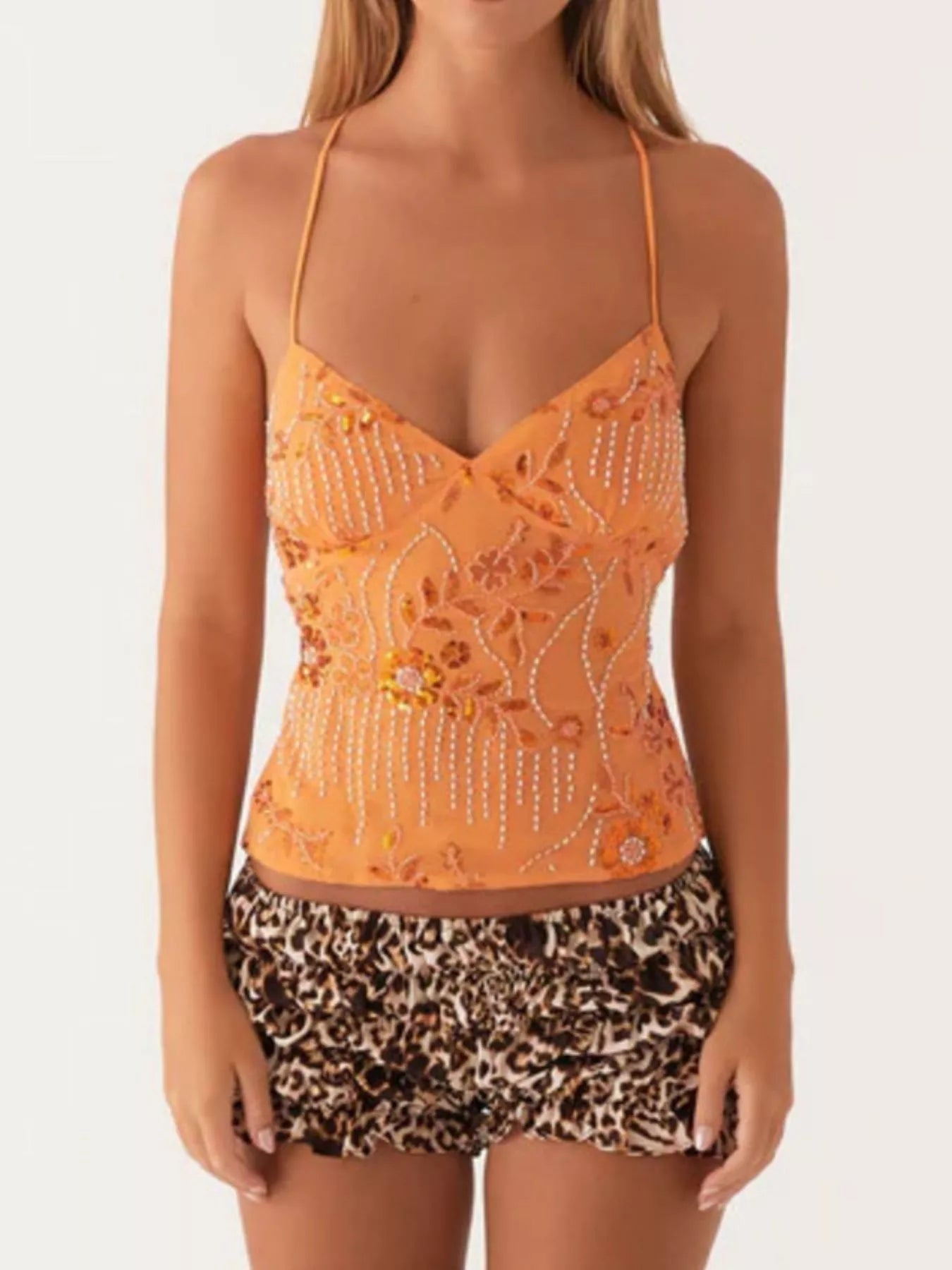 Floral Lace Up Back V-Neck Cami 