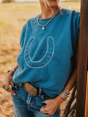 Horseshoe Graphic Round Neck Short Sleeve Sweater 