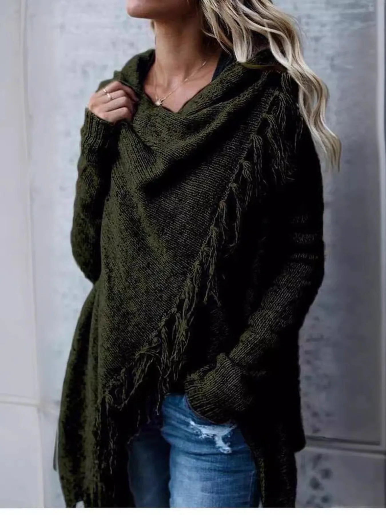 Fringe Long Sleeve Wrap Cardigan 