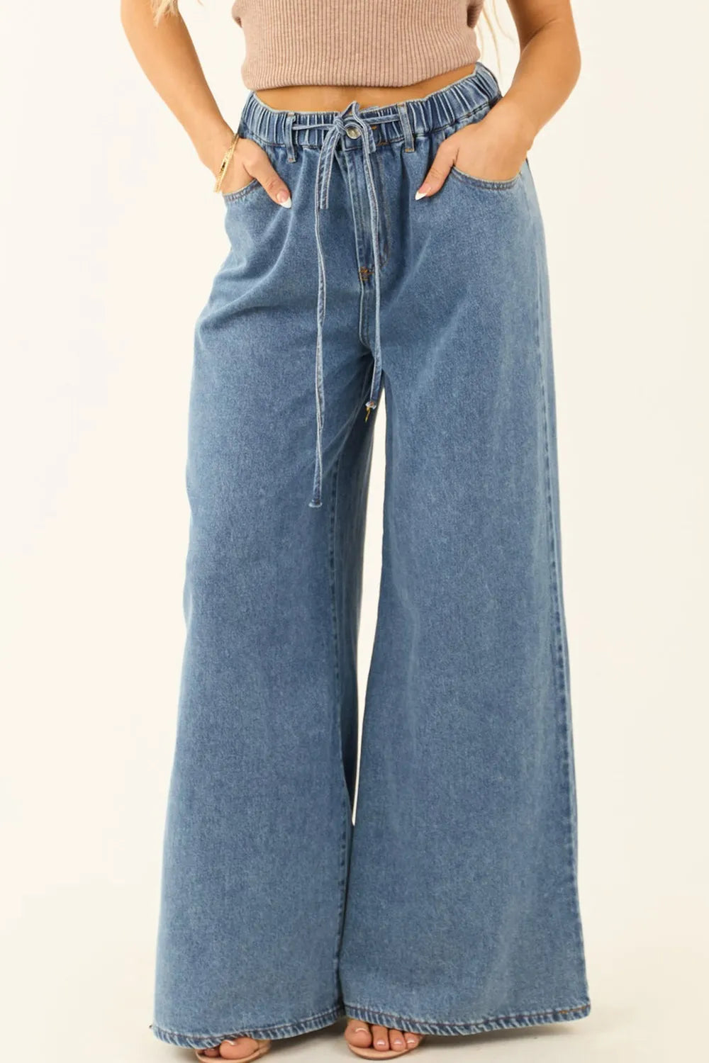 Medium Wash Super Wide Leg Denim Pants 