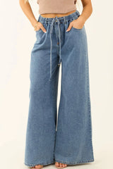 Medium Wash Super Wide Leg Denim Pants 