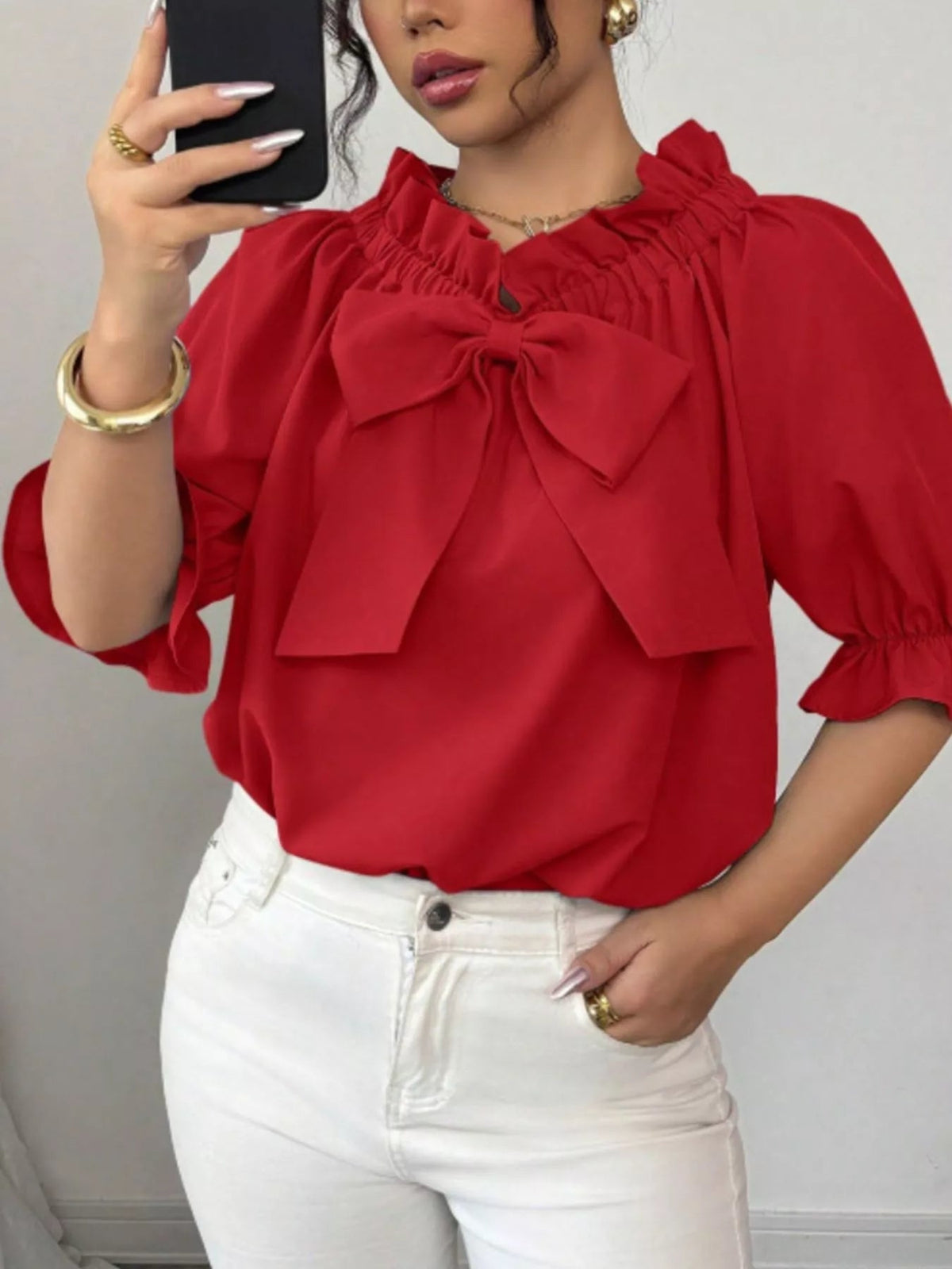 Bow Flounce Sleeve Blouse 