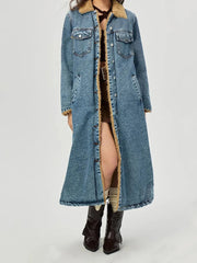 Pocketed Button Up Denim Jacket with Fur Lining 
