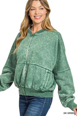 Zenana Acid Washed Fleece Jacket 