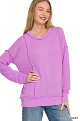 Zenana Corded Rib Long Sleeve Round Neck Top 