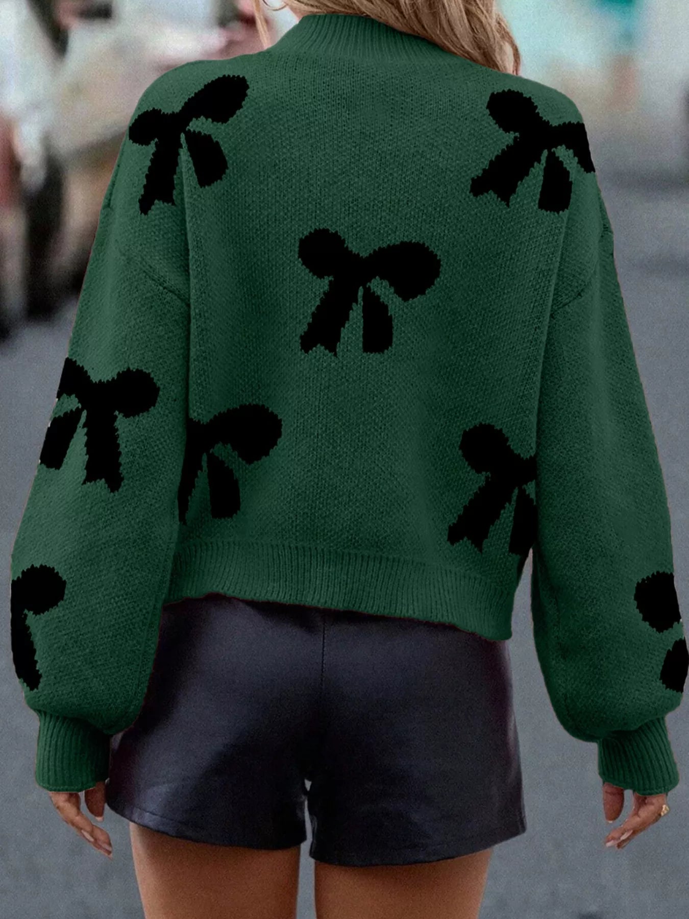 Pearl Bow-Embellished Long Sleeve Sweater 