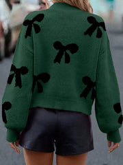 Pearl Bow-Embellished Long Sleeve Sweater 