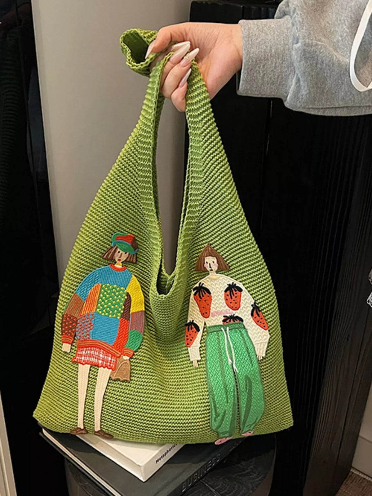 Knitted Embroidered Shoulder Bag 