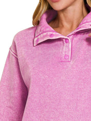 Zenana Fleece Washed High Neck Kangaroo Pocket Sweatshirt 