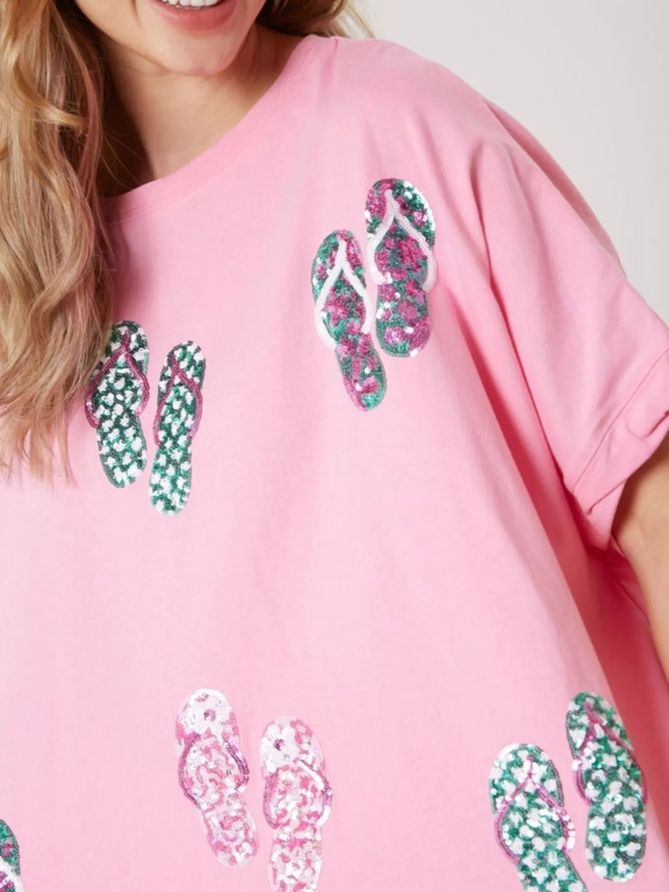 Flip-Flop Print Round Neck Casual T-Shirt 