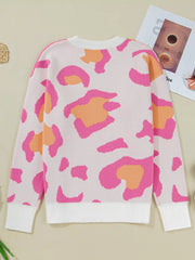 Leopard Print Drop Shoulder Baggy Sweater 