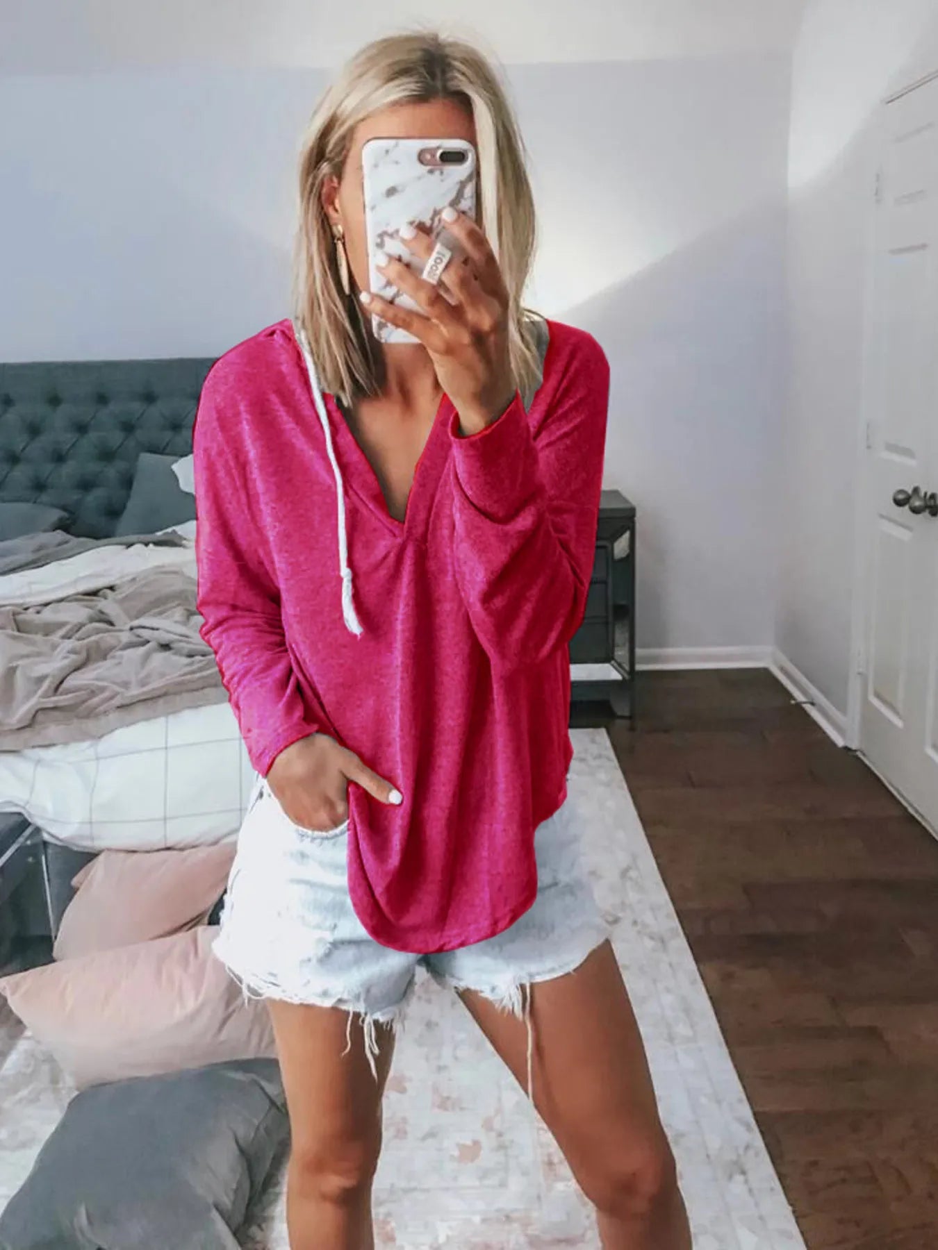 Full Size Drawstring Long Sleeve Hoodie Plus Size 