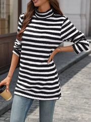 Striped Turtleneck Long Sleeve Knit Top 