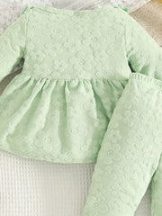 Children's Floral Embossed Ruffle Trim Top and Pants Set 
