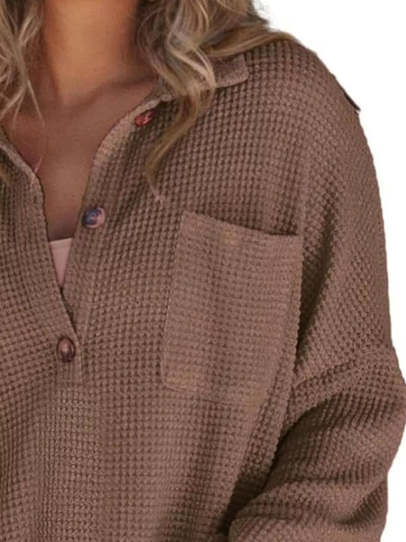 Casual Waffle Knit Button Detail Blouse 