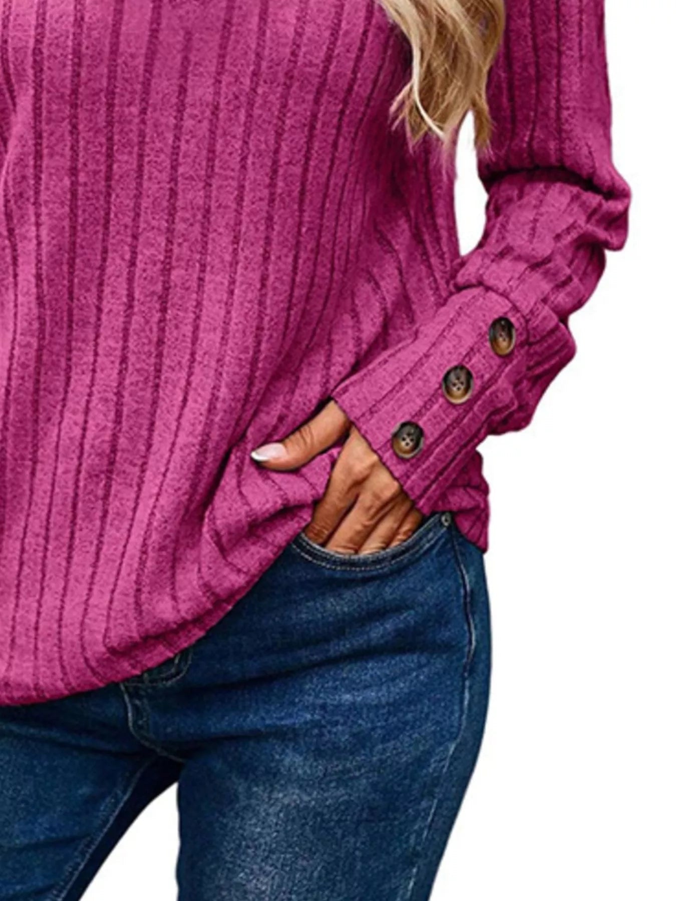 Ribbed V-Neck Long Sleeve Top 