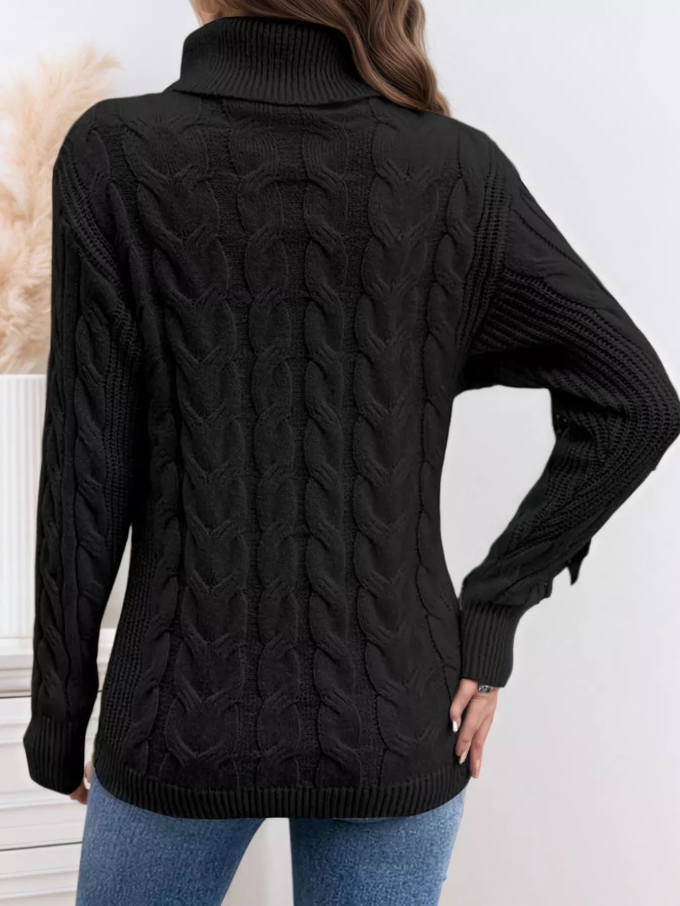 Cable Knit Turtleneck Long Sleeve Sweater 