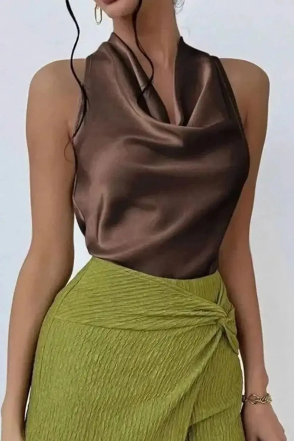 Satin Cowl Neck Sleeveless Blouse 