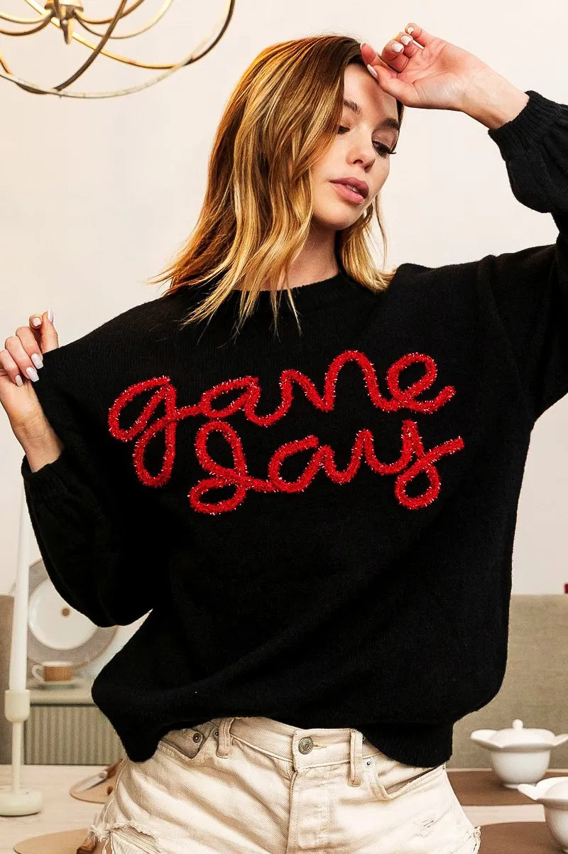 BiBi Game Day Metallic Letter Sweater 